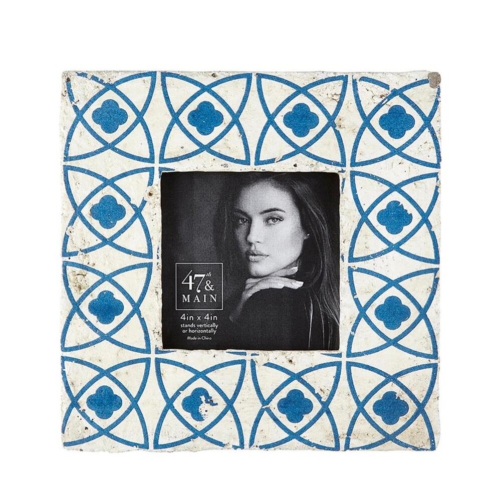 Painted Cement Handcrafted vintage look Photo Frame Picture Holder
 4x4 photo